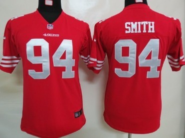 Nike Red youths Game Jersey San Francisco 49ers 94 Justin Smith